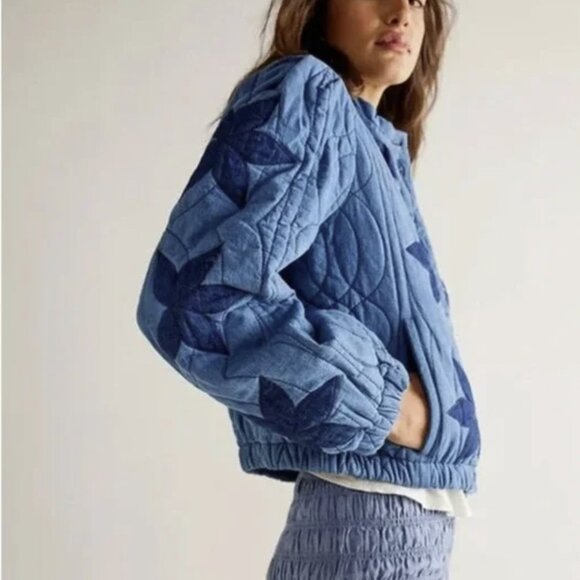 Free People Quinn Quilted Jacket, Medium, in Indigo, NWT - Picture 2 of 6
